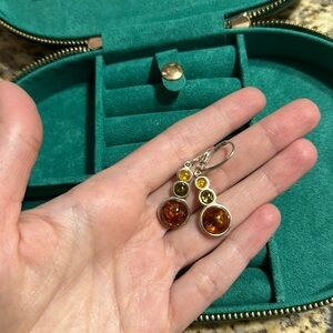 925 Sterling Silver Genuine Baltic Amber Earrings tri color